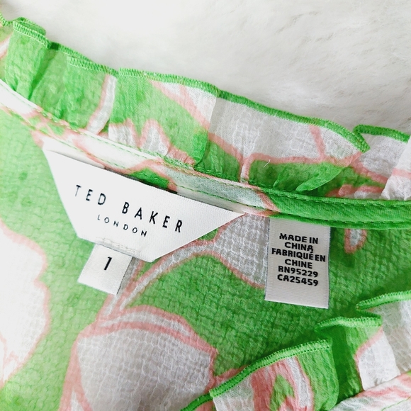 NWT Ted Baker Ellerie Green Floral-Print Ruffle Blouse P6033 - Picture 7 of 8